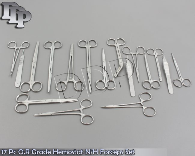 17 PC SURGICAL VETERINARY SCISSORS FORCEPS HEMOSTATS NEEDLE HOLDER