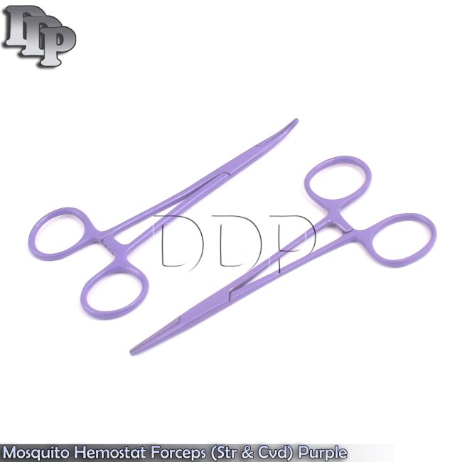 2 Mosquito Hemostat Forceps 5" (Str & Cvd) Purple Color Surgical Instruments