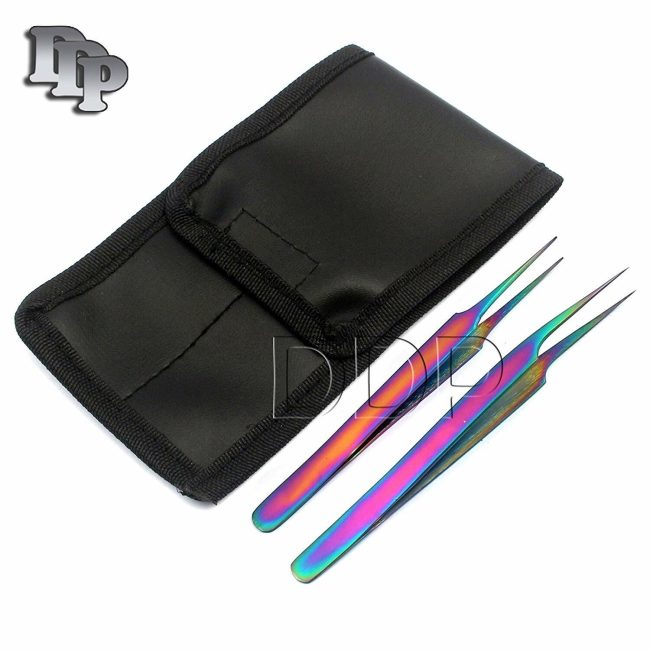 2 Multi Titanium 3d Eyelash Extension Tweezers A Type Straight + Pro Straight