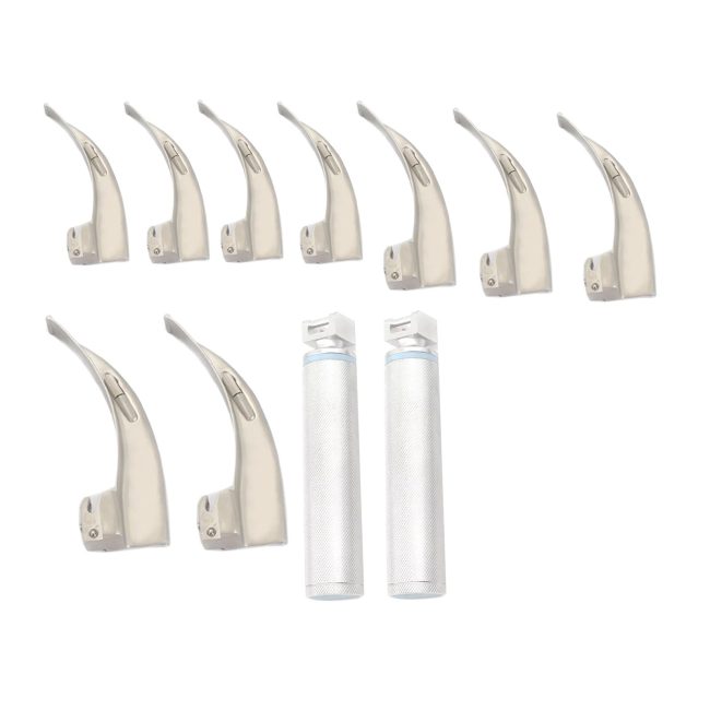 2 Pcs LARYNGOSCOPE HANDLE + 9 MACINTOSH BLADE # 2,3,4 Set Anesthesia EMT LS-3135