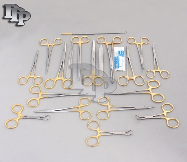 25 GOLD HANDLE FELINE CANINE STUDENT DISSECTION SPAY PACK KIT WITH BLADES #20