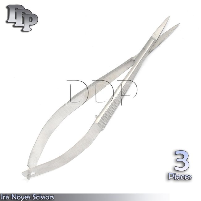 3Pcs Surgical Micro Iris Noyes Spring Action Scissor Straight 11.5cm Sharp Blade