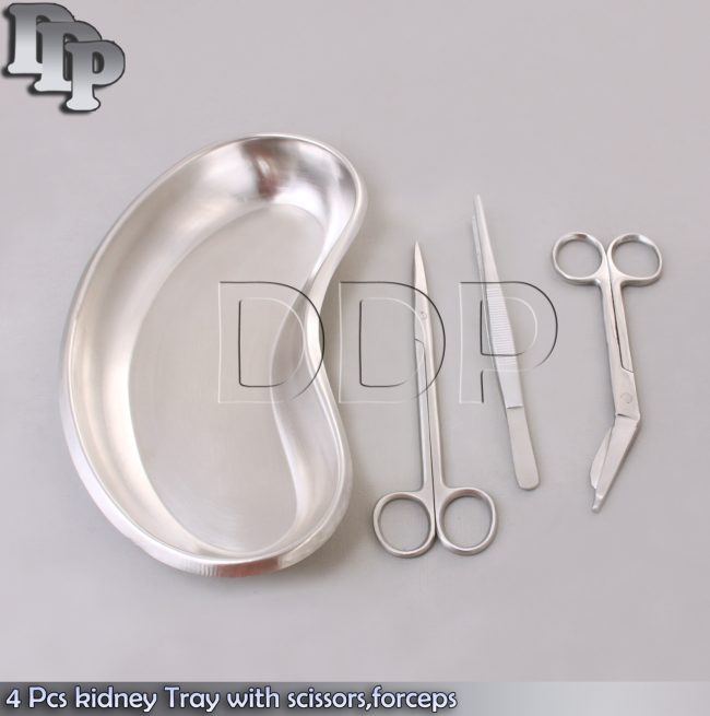 4 Pcs kidney Tray with scissors forceps, DS-646