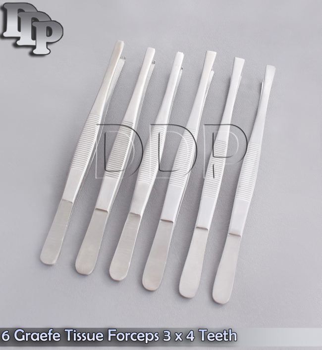 6 Graefe Tissue Forceps 6" Surgical Instruments 3 x 4 Teeth