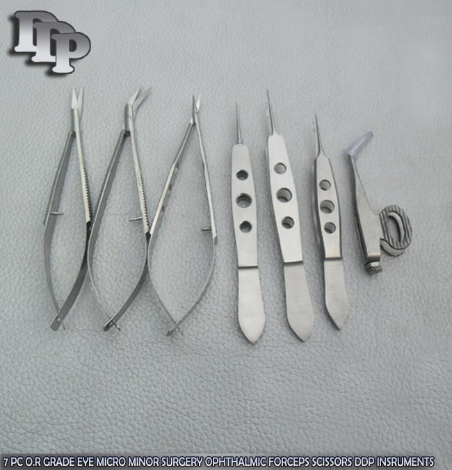 7 PC O.R GRADE EYE MICRO MINOR SURGERY OPHTHALMIC FORCEPS SCISSORS INSRUMENT