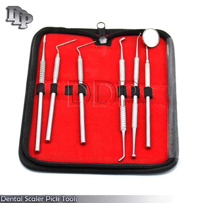 Dental Scaler Pick Stainless Steel Tools with Inspection Mirror Set 6 PCS PR-255