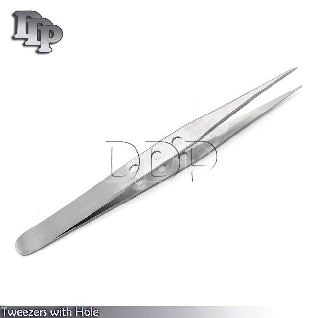 Diamond Tweezers with Hole Grip Gemstone Fine Tip Stainless Steel