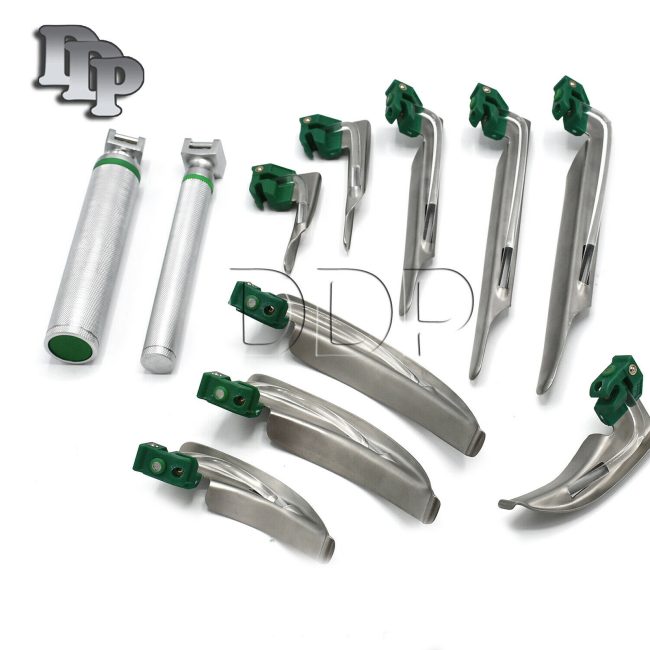 Fiberoptic Laryngoscope Mac + Miller Emt Anesthesia Combo Set 9 Blades 2 LS-3107