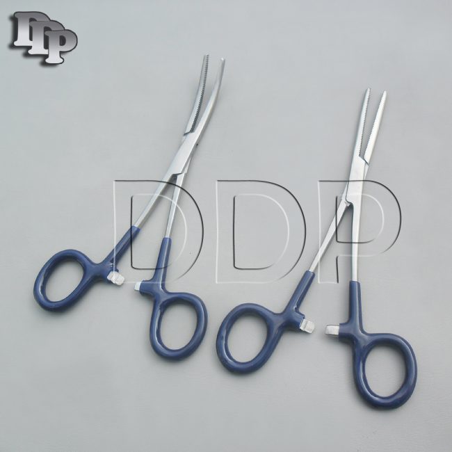 Hemostat Pean Forceps Surgical Blue Dep Handle 5.5" Straight + Curved