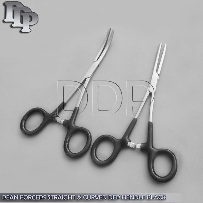Hemostat Pean Forceps Surgical Instru, Black Dep Handle 6" Straight + Curved
