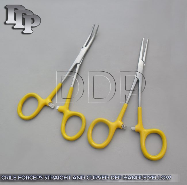 Hemostats Crile Forceps Surgical Yellow Dep Handle 5.50" Straight + Curved