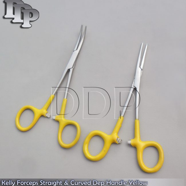 Hemostats Kelly Forceps Surgical Yellow Dep Handle 5.50" Straight + Curved