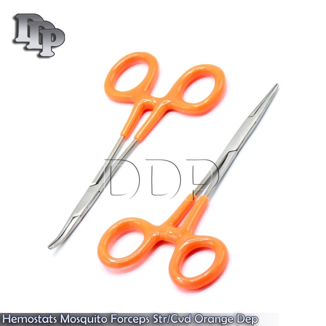 Hemostats Mosquito Forceps 5'' , Orange Dep Handle Straight + Curved