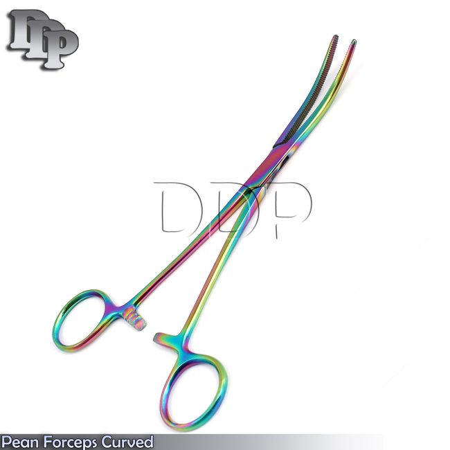 Multi Color Rainbow Pean Hemostat Forceps 8" Curved Pliers Stainless Steel