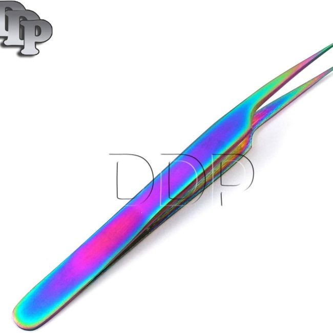 Multi Rainbow Color 3D Eyelash Extension Tweezers Pro Straight Fine Point 4.5"
