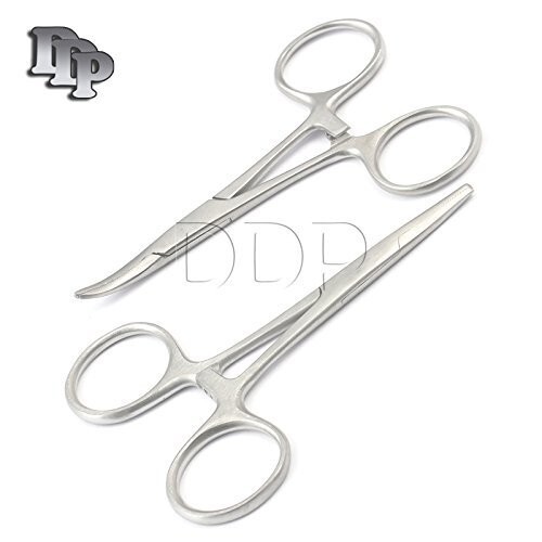 New 2pc Fishing Set 3.5" Straight + Curved Hemostat Forceps Locking Clamps