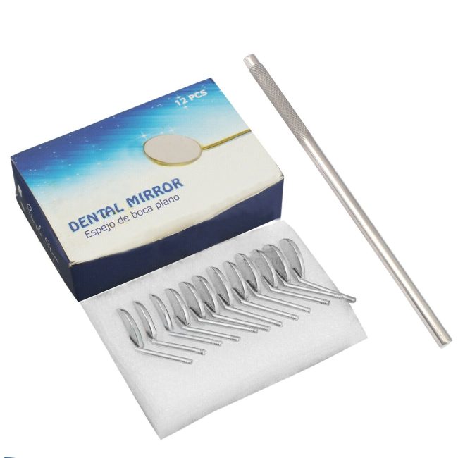New Premium 12 x Dental Mouth Mirror heads #5 Plain + Free Handle