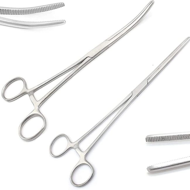 Pean Rochester Straight & Curved Forceps 8" Hemostat Surgical Tools Set of 2