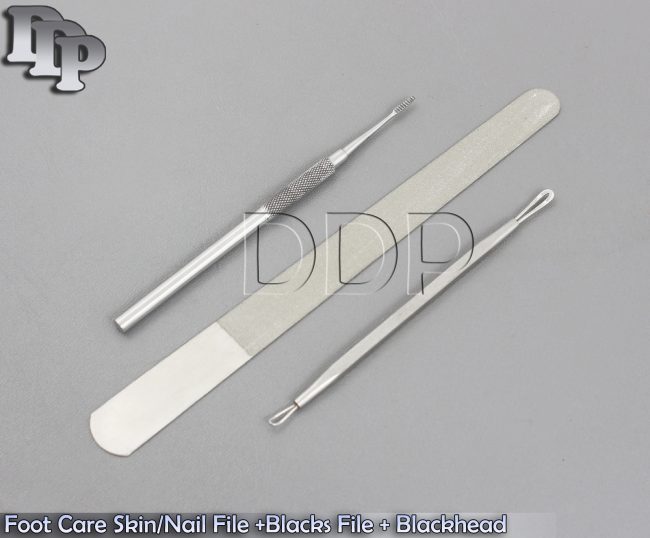 Pro Foot Care Skin/Nail File +Blacks File + Blackhead Extractor Set