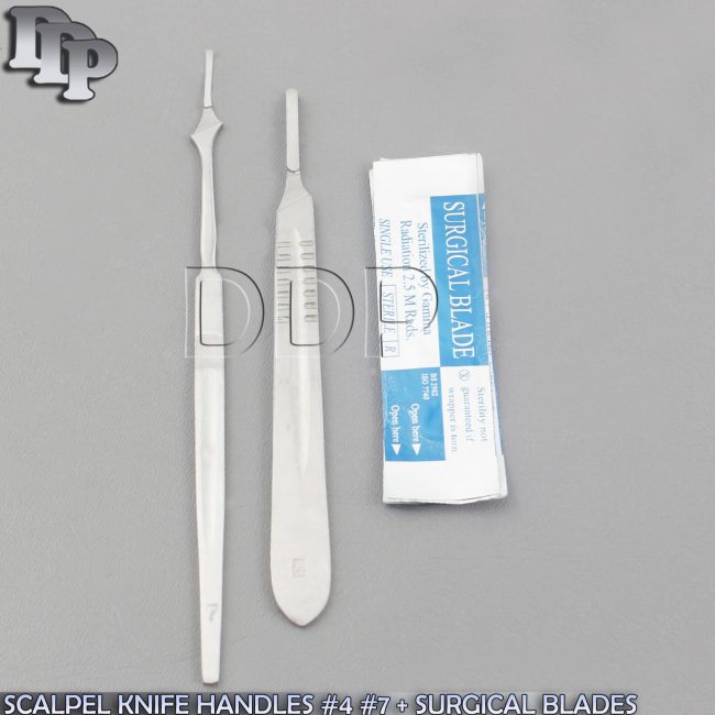 SCALPEL KNIFE HANDLES #4 #7 WITH 20 STERILE SURGICAL BLADES #15 #20