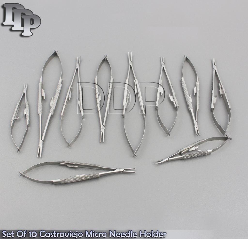 SET OF 10 O.R GRADE CASTROVIEJO MICRO SURGERY NEEDLE HOLDER CURVED+STRAIGHT KIT