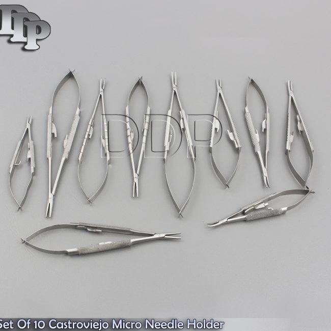 SET OF 10 O.R GRADE CASTROVIEJO MICRO SURGERY NEEDLE HOLDER CURVED+STRAIGHT KIT