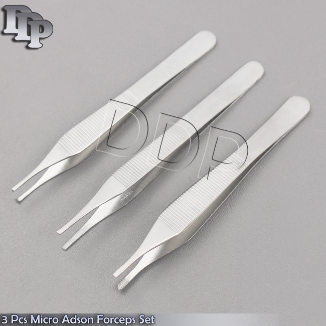 SET OF 3 ASSORTED ADSON TISSUE BROWN DRESSING FORCEPS 4.75" SURGICAL INSTRUMENTS