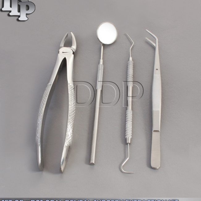 SET OF 4 PCS ORAL DENTAL SURGERY EXTRACTION KIT WITH EXTRACTING FORCEPS #22