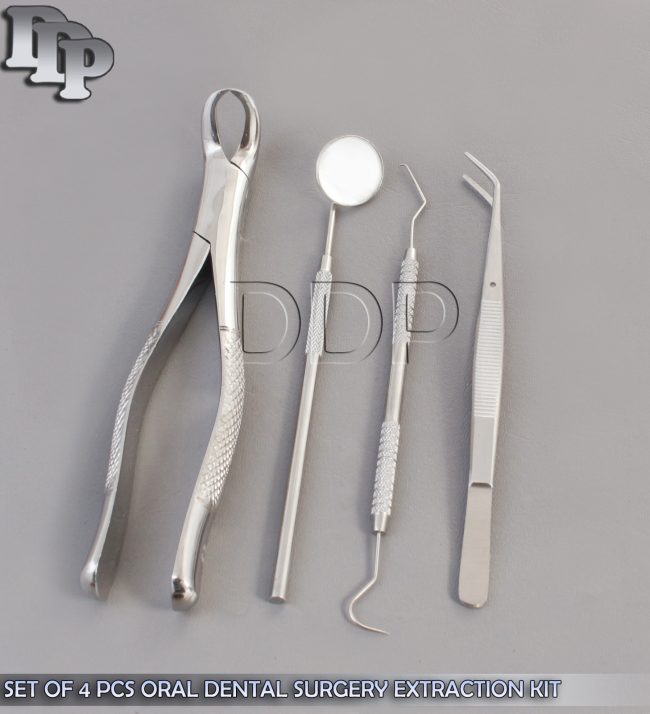 SET OF 4 PCS ORAL DENTAL SURGERY EXTRACTION KIT WITH EXTRACTING FORCEPS #23