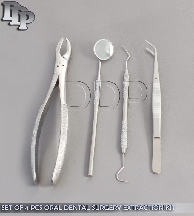 SET OF 4 PCS ORAL DENTAL SURGERY EXTRACTION KIT WITH EXTRACTING FORCEPS #90
