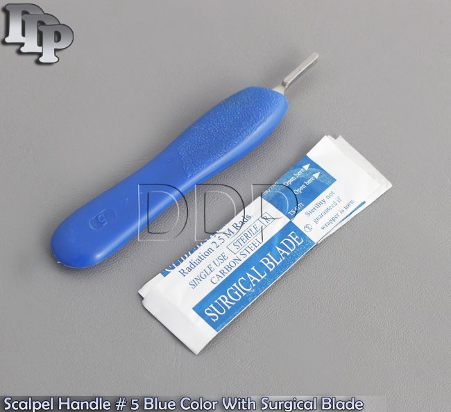 Scalpel Handle # 5 with Blue Color 10 Surgical Blade # 10 Dental Instruments