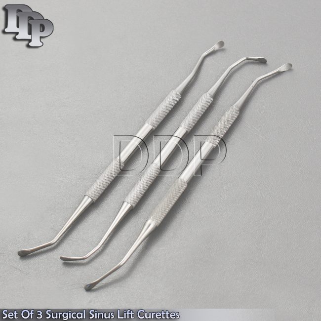 Set Of 3 Surgical Sinus Lift Curettes Implant Surgery Antralplasty Elevator Kit