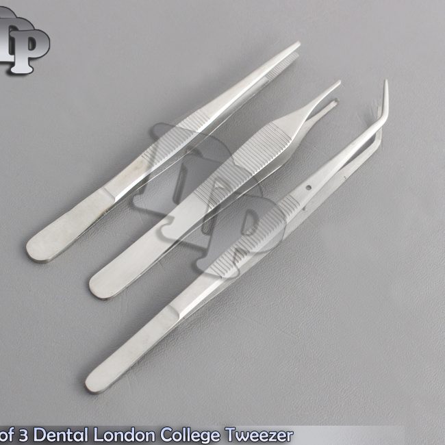 Set of 3 Dental London College Tweezer Dental Serrated Tip Cotton & Dressing