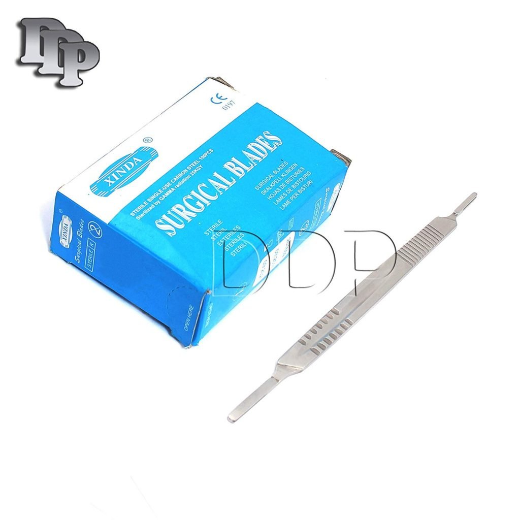 1 SCALPEL KNIFE HANDLE # 3 & 4 + 100 Pcs STERILE SURGICAL BLADE #10 #15 #20 #22