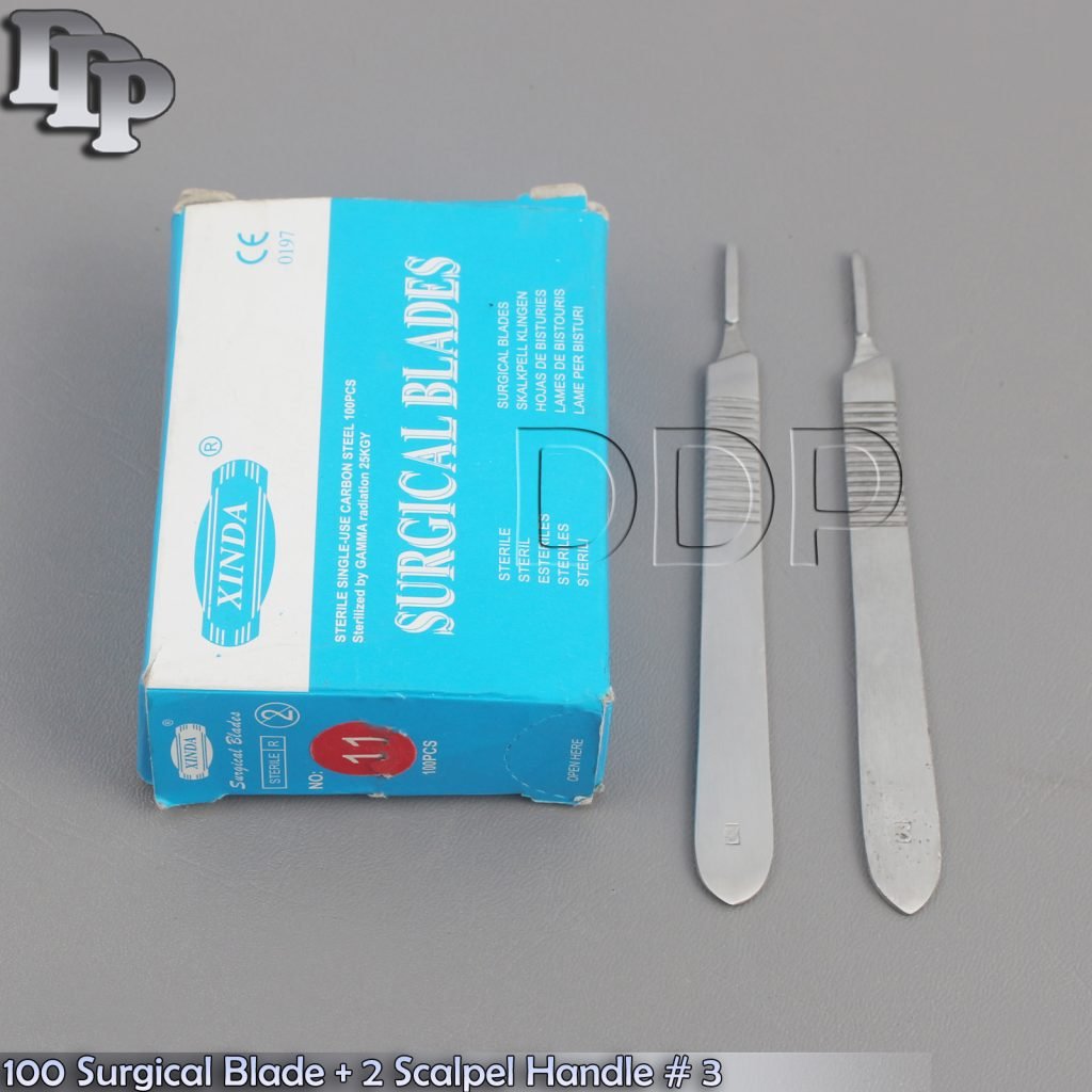 100 SURGICAL STERILE SCALPEL HANDLE BLADES #10 #11 ( 2 SCALPEL HANDEL #3 FREE)