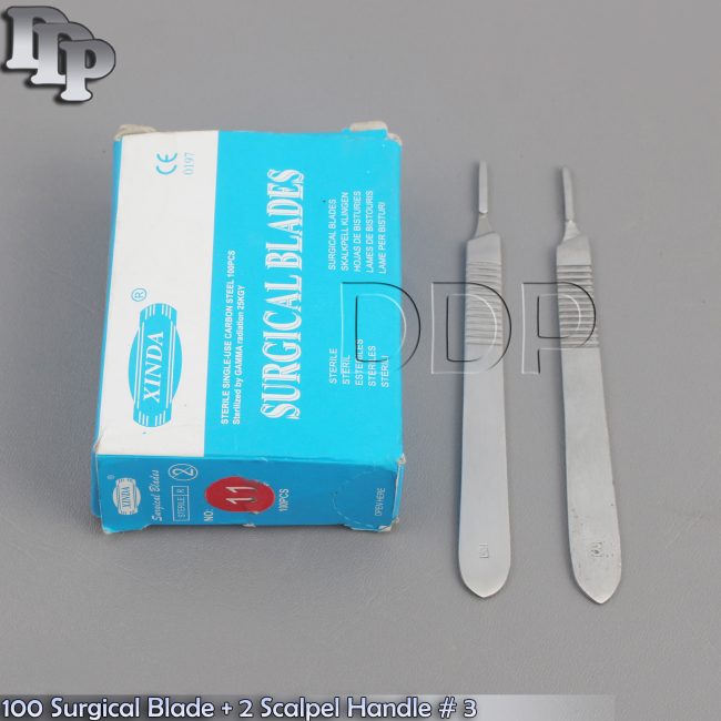 100 SURGICAL STERILE SCALPEL HANDLE BLADES #10 #11 ( 2 SCALPEL HANDEL #3 FREE)