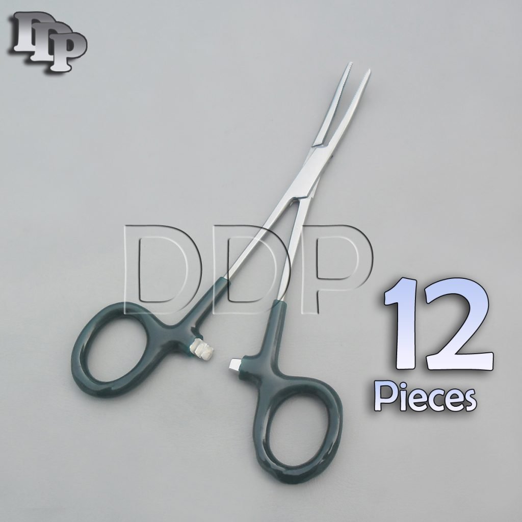 12 Hemostats Kelly Forceps Surgical Instruments, Green Dep Handle 5.50" Curved