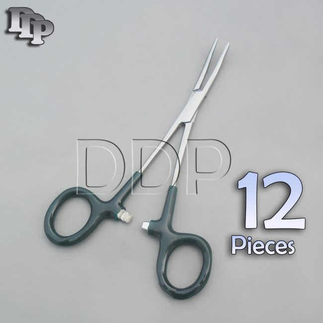 12 Hemostats Kelly Forceps Surgical Instruments, Green Dep Handle 5.50" Curved