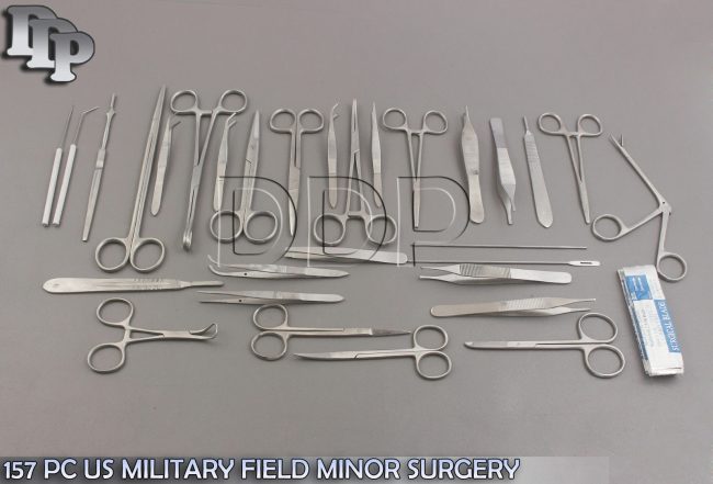 157 PC US MILITARY FIELD MINOR SURGERY SURGICAL VETERINARY INSTRUMENTS KIT