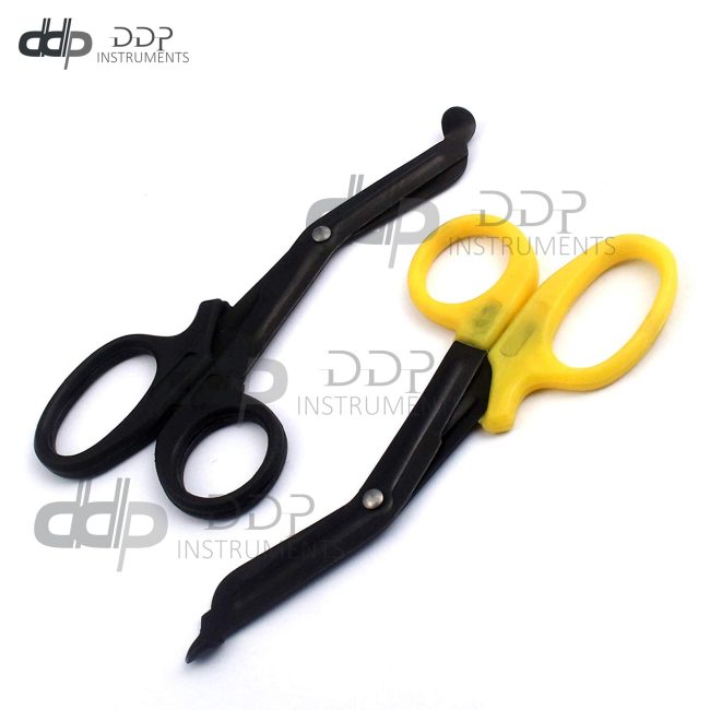 2 (Black Yellow) Fluoride Black Coated Trauma Paramedic EMT Shears Scissors 5.5"