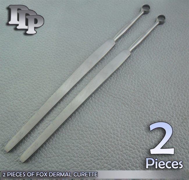 2 Fox Dermal Curettes 2mm+6mm Surgical Dermatology Instruments