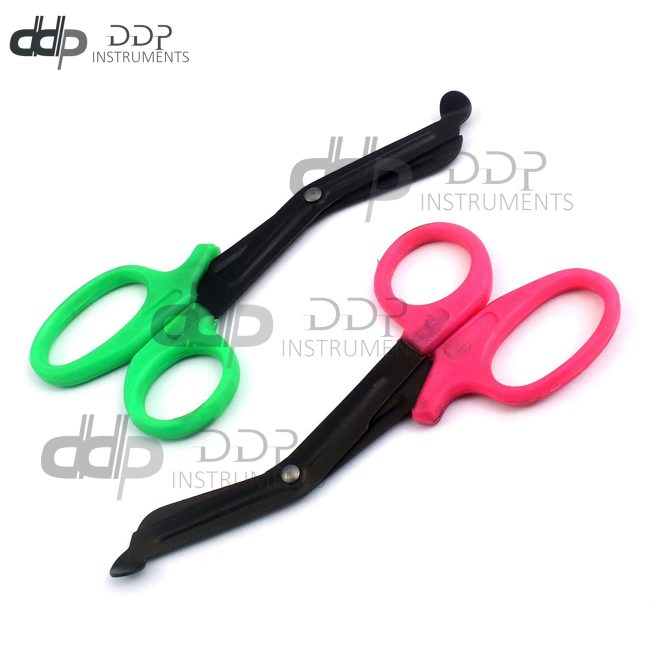2 (Green Pink) Fluoride Black Coated Trauma Paramedic EMT Shears Scissors 5.5"