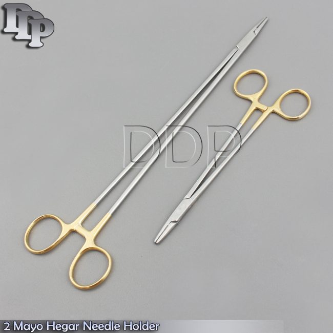 2 MAYO HEGAR SURGICAL NEEDLE HOLDER 12"+6" SERRATED W/ TUNGSTEN CARBIDE INSERTS