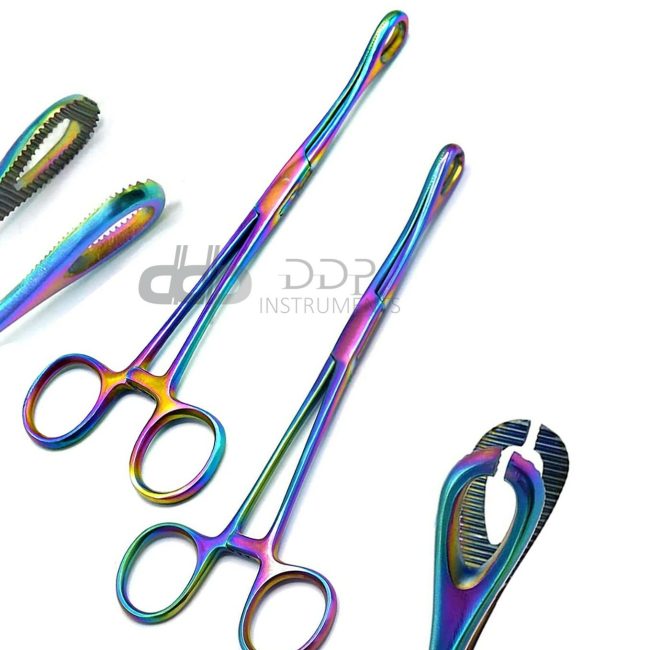 2 Multi Titanium Color Body Piercing Forceps Sponge Clamp 7" Slotted &Un-slotted