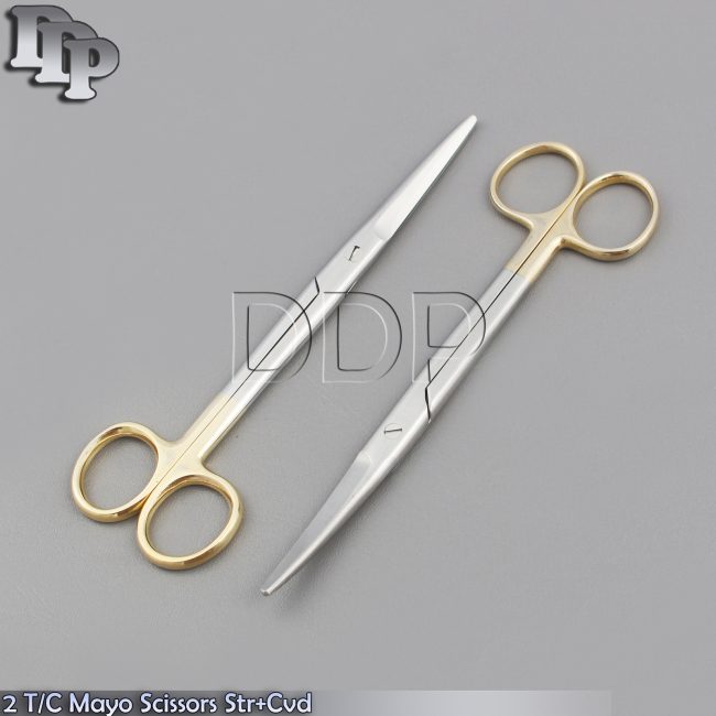 2 T/C MAYO SURGICAL SCISSORS 6.75" STRAIGHT+CURVED TIP W/ TUNGSTEN CARBIDE INSRT