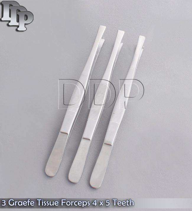 3 Graefe Tissue Forceps 6" Surgical Instruments 4 x 5 Teeth