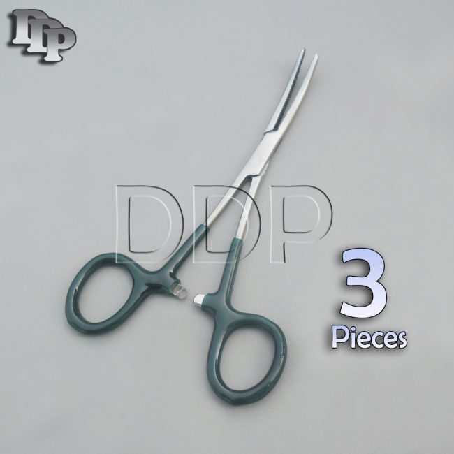 3 Hemostat Pean Forceps Surgical Instruments, Green Dep Handle 5.5" Curved