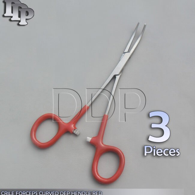 3 Hemostats Crile Forceps Surgical Instruments, Red Dep Handle 5.50" Curved