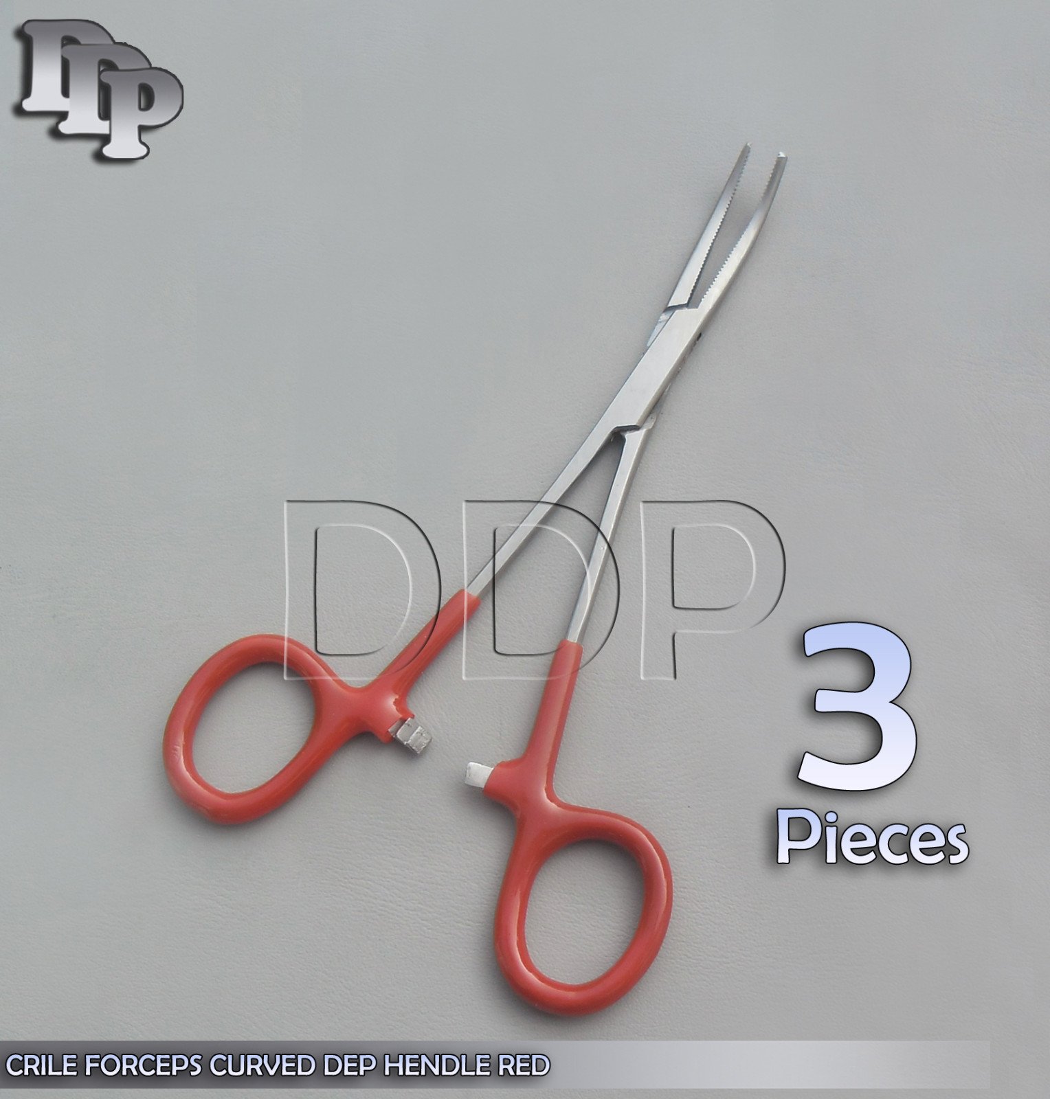 3 Hemostats Crile Forceps Surgical Instruments, Red Dep Handle 5.50" Curved