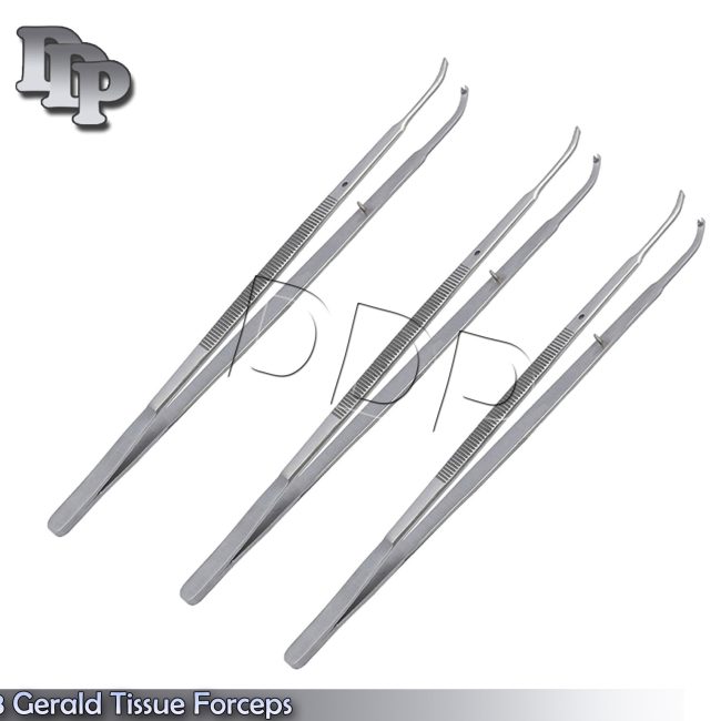 3 Pieces of Gerald Tissue Forceps Curved 1x2 Surgical Instruments